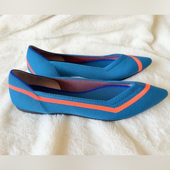 Rothy's The Point Knit Flats - Teal Neon Line Stripe - Retired - Rare - Size 10 - Picture 7 of 16